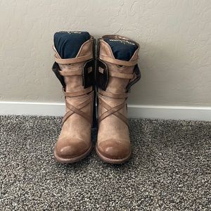 Like new tan mid height Freebird boots.